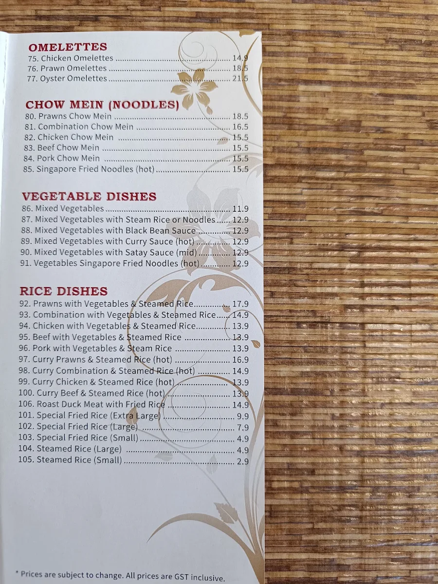 Menu, Oriental Garden Restaurant