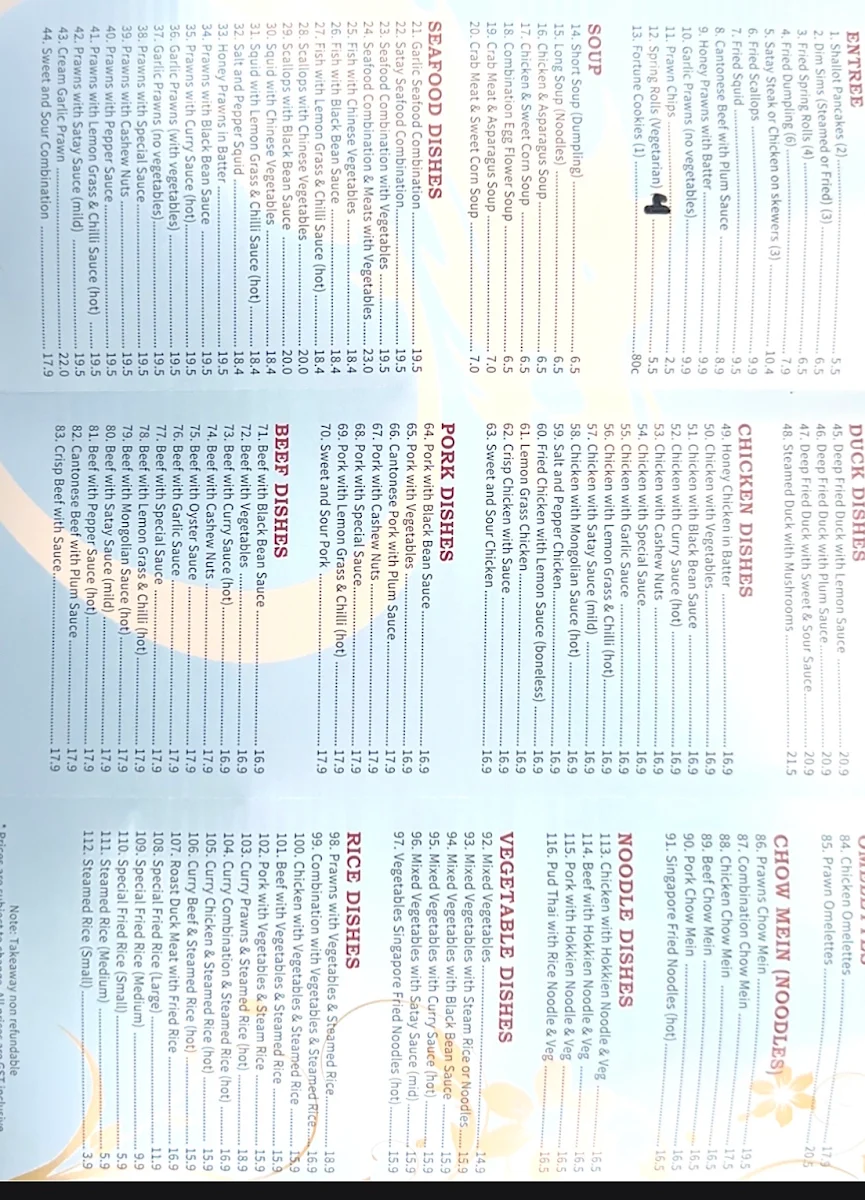 Menu, Oriental Garden Restaurant