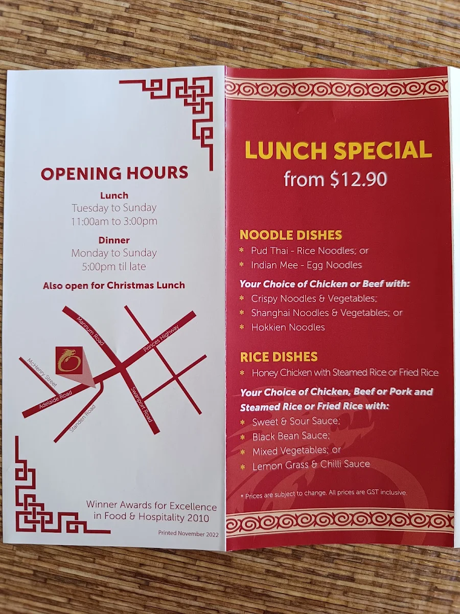 Menu, Oriental Garden Restaurant