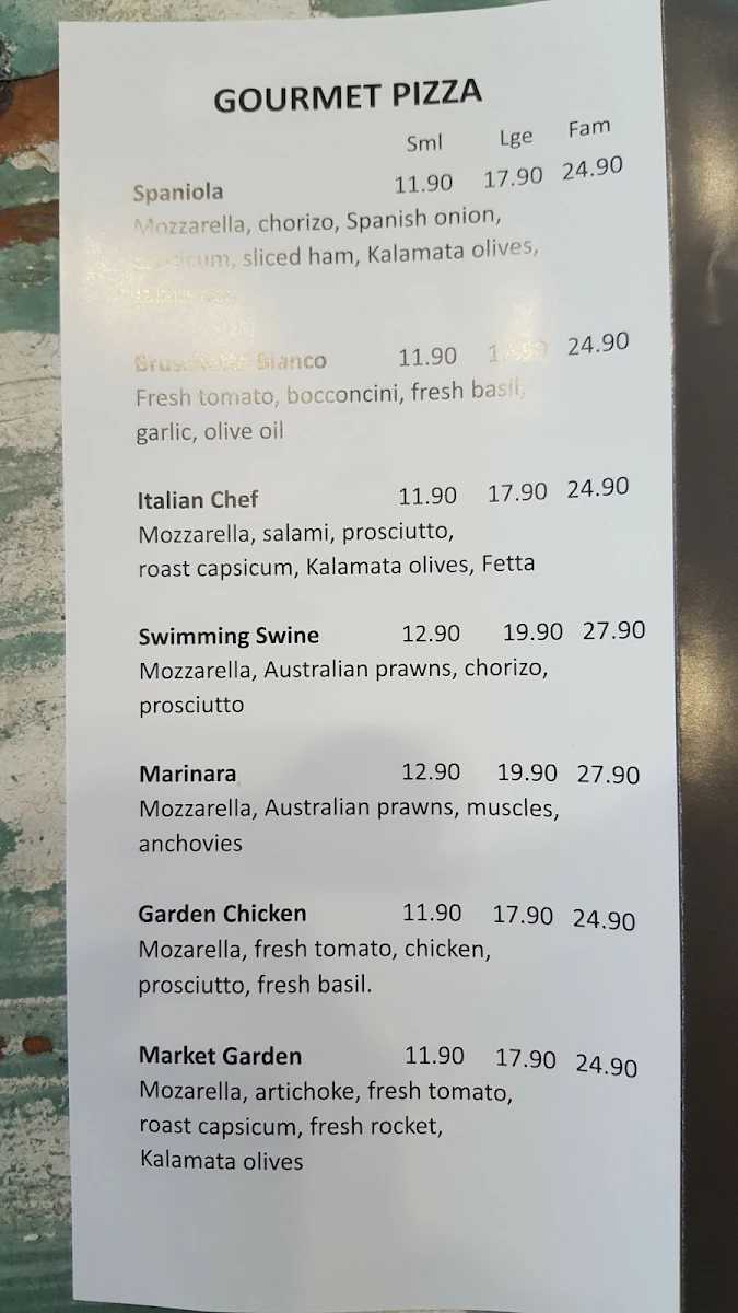 Menu, The Shack Cafe & Pizzeria