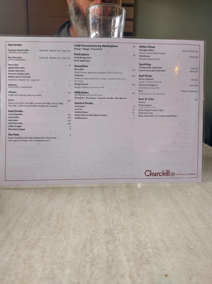 Menu, Churchill Cafe