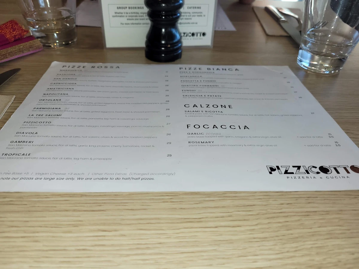 Menu, Pizzicotto Pizzeria e Cucina - Italian Restaurant Strathmore and Essendon