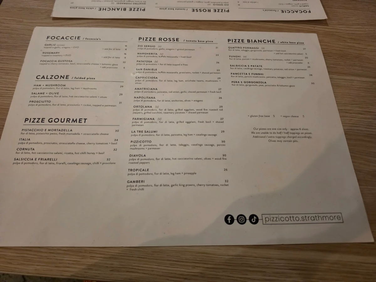 Menu, Pizzicotto Pizzeria e Cucina - Italian Restaurant Strathmore and Essendon