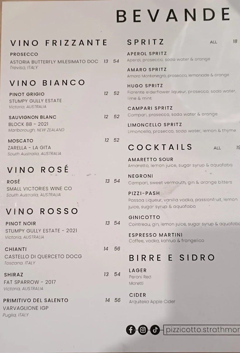 Menu, Pizzicotto Pizzeria e Cucina - Italian Restaurant Strathmore and Essendon