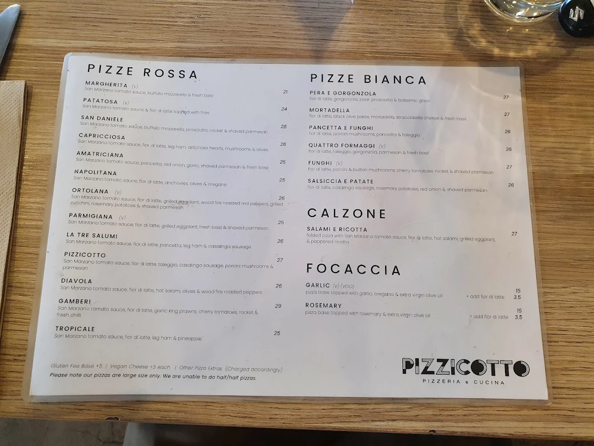 Menu, Pizzicotto Pizzeria e Cucina - Italian Restaurant Strathmore and Essendon