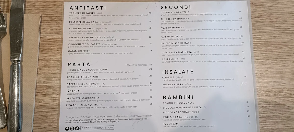 Menu, Pizzicotto Pizzeria e Cucina - Italian Restaurant Strathmore and Essendon