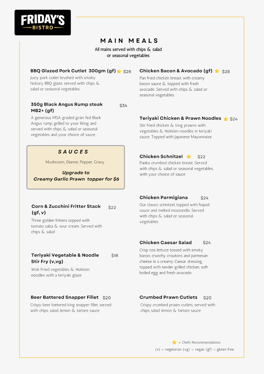 Menu, Friday's Bistro