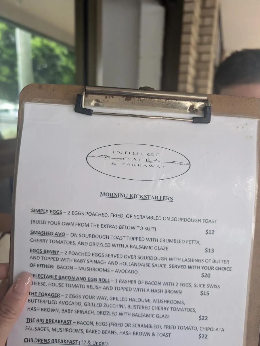 Menu, Indulge Cafe & Takeaway