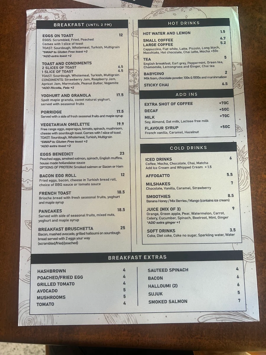 Menu, Dover Cafe