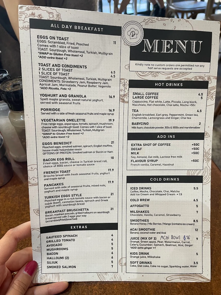 Menu, Dover Cafe