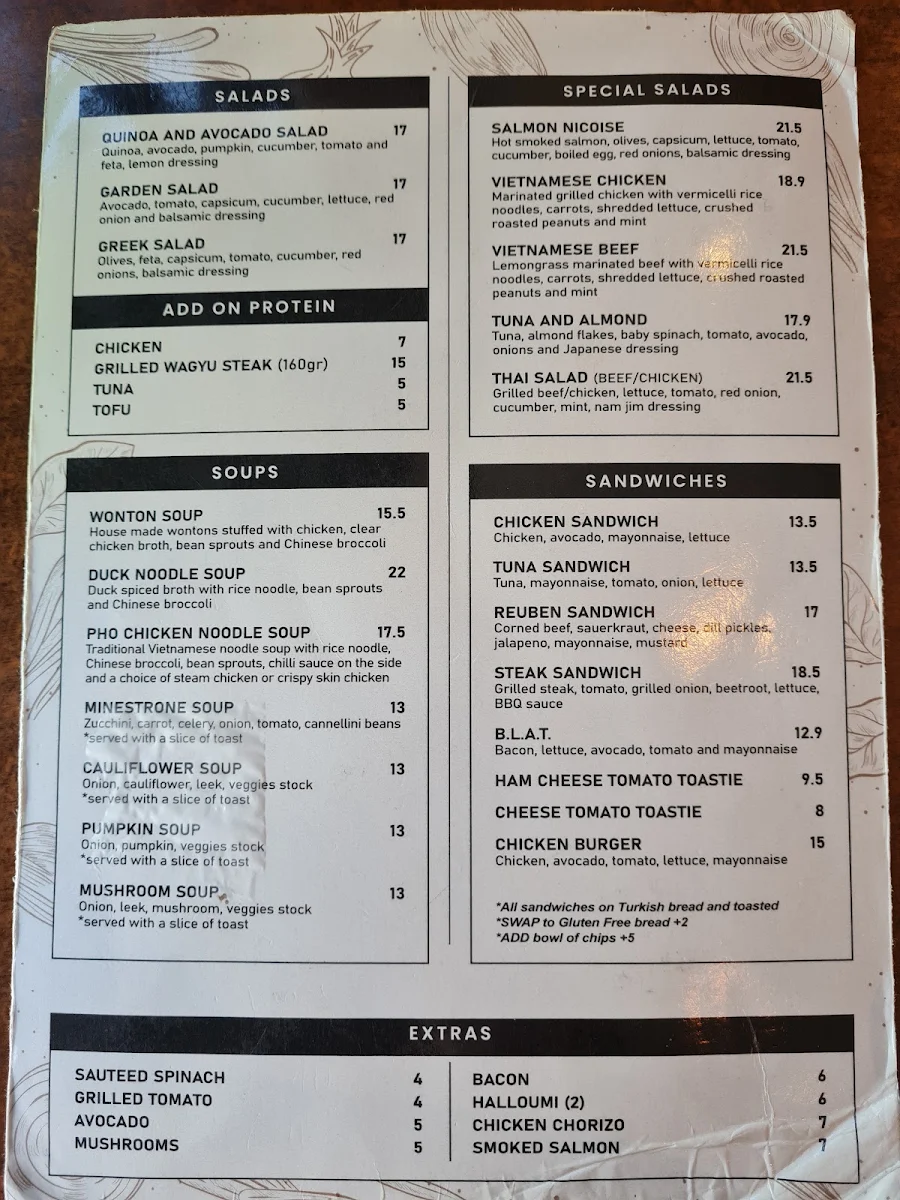 Menu, Dover Cafe
