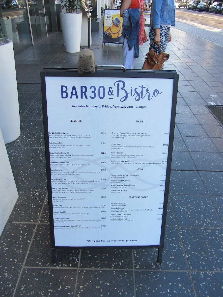 Menu, BAR30 & Bistro Parramatta