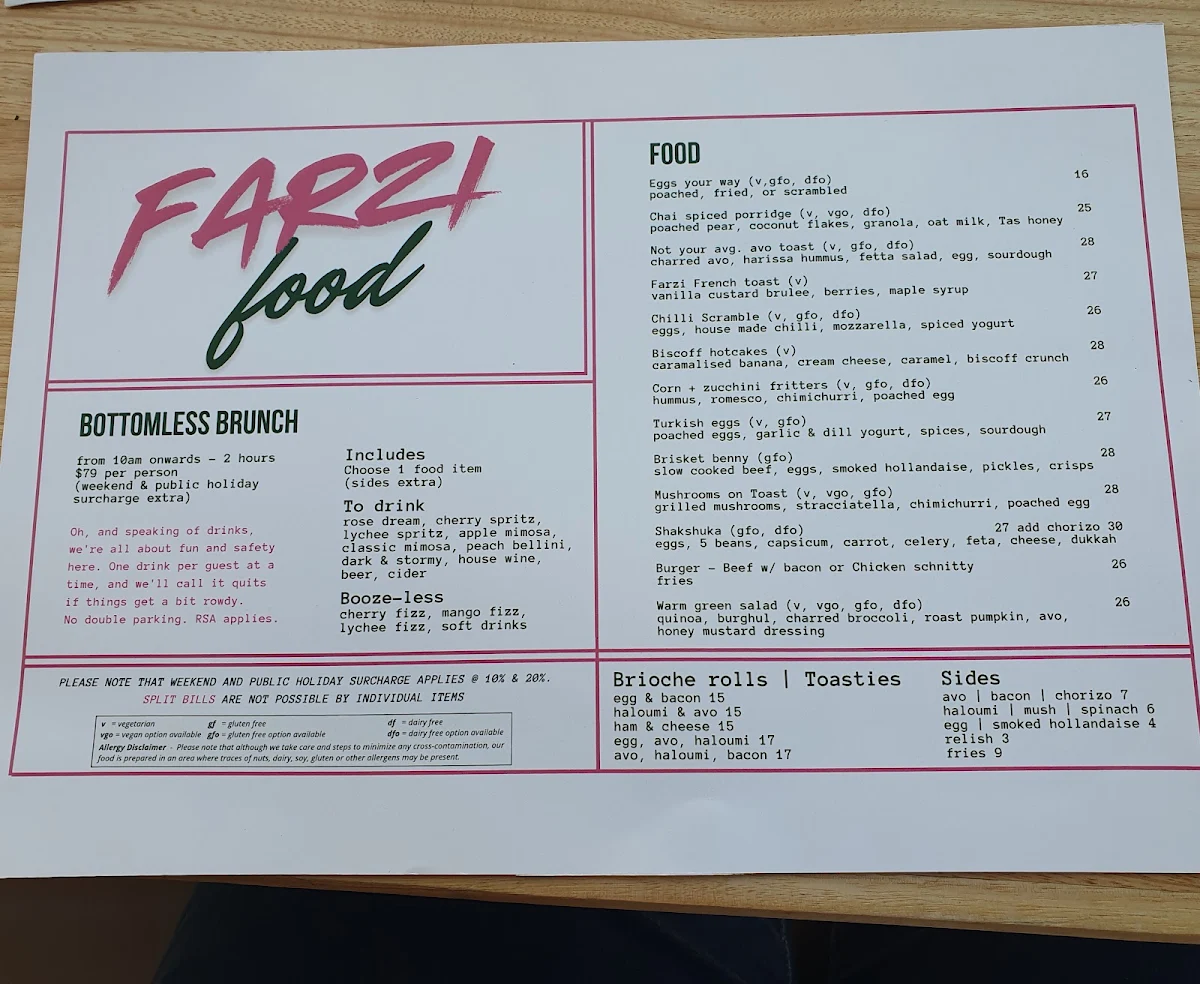 Menu, Farzi Hobart