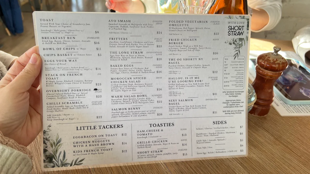 Menu, Short Straw cafe