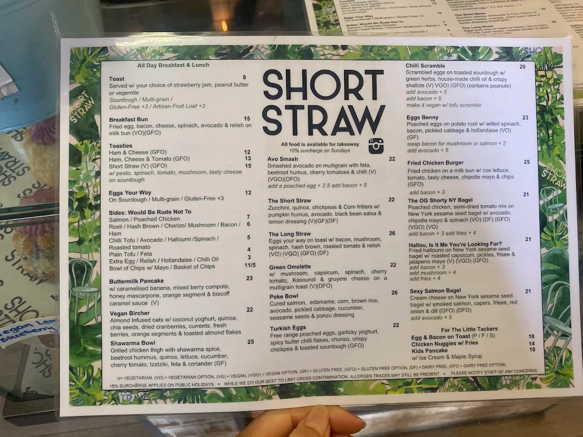 Menu, Short Straw cafe