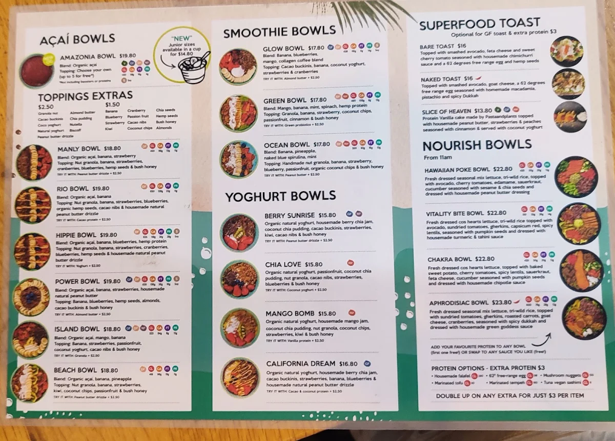 Menu, Bare Naked Bowls Bondi Beach