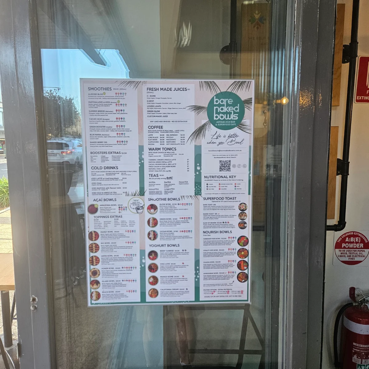 Menu, Bare Naked Bowls Bondi Beach