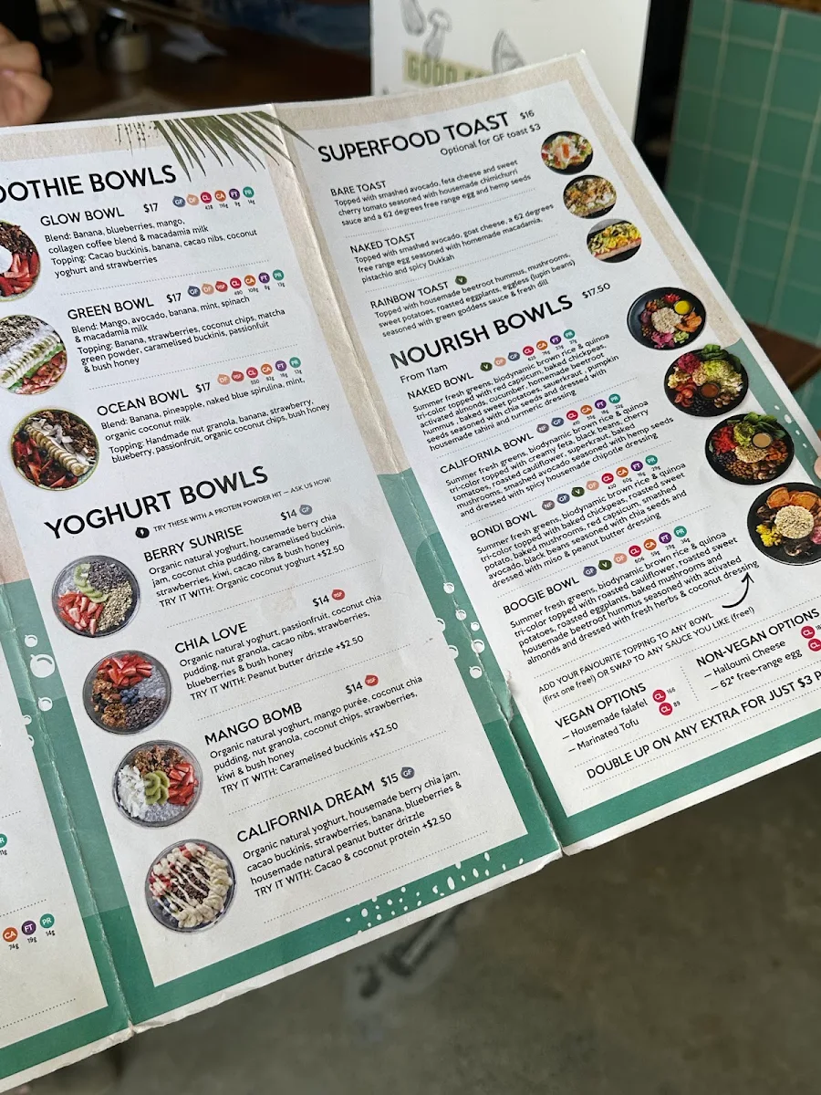 Menu, Bare Naked Bowls Bondi Beach