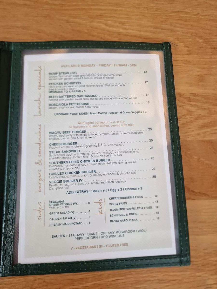 Menu, Royal Oak Hotel