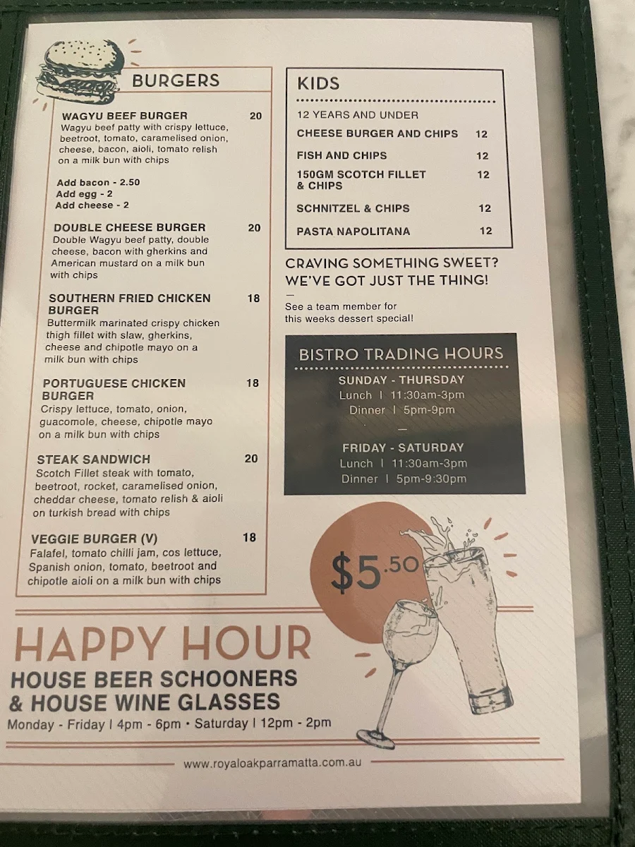 Menu, Royal Oak Hotel