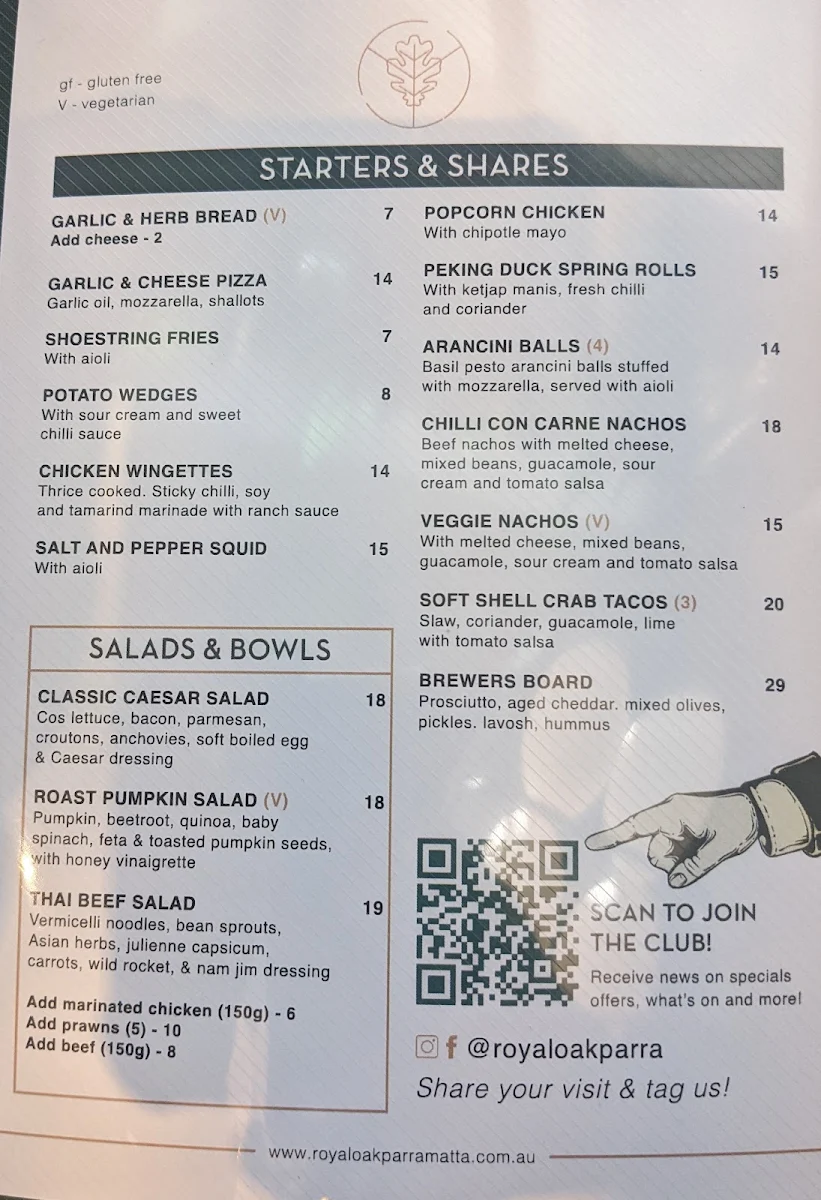 Menu, Royal Oak Hotel