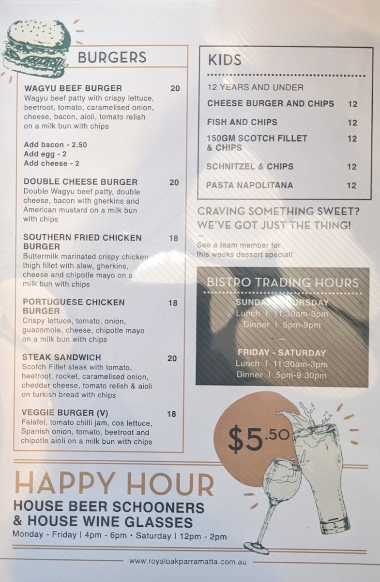 Menu, Royal Oak Hotel