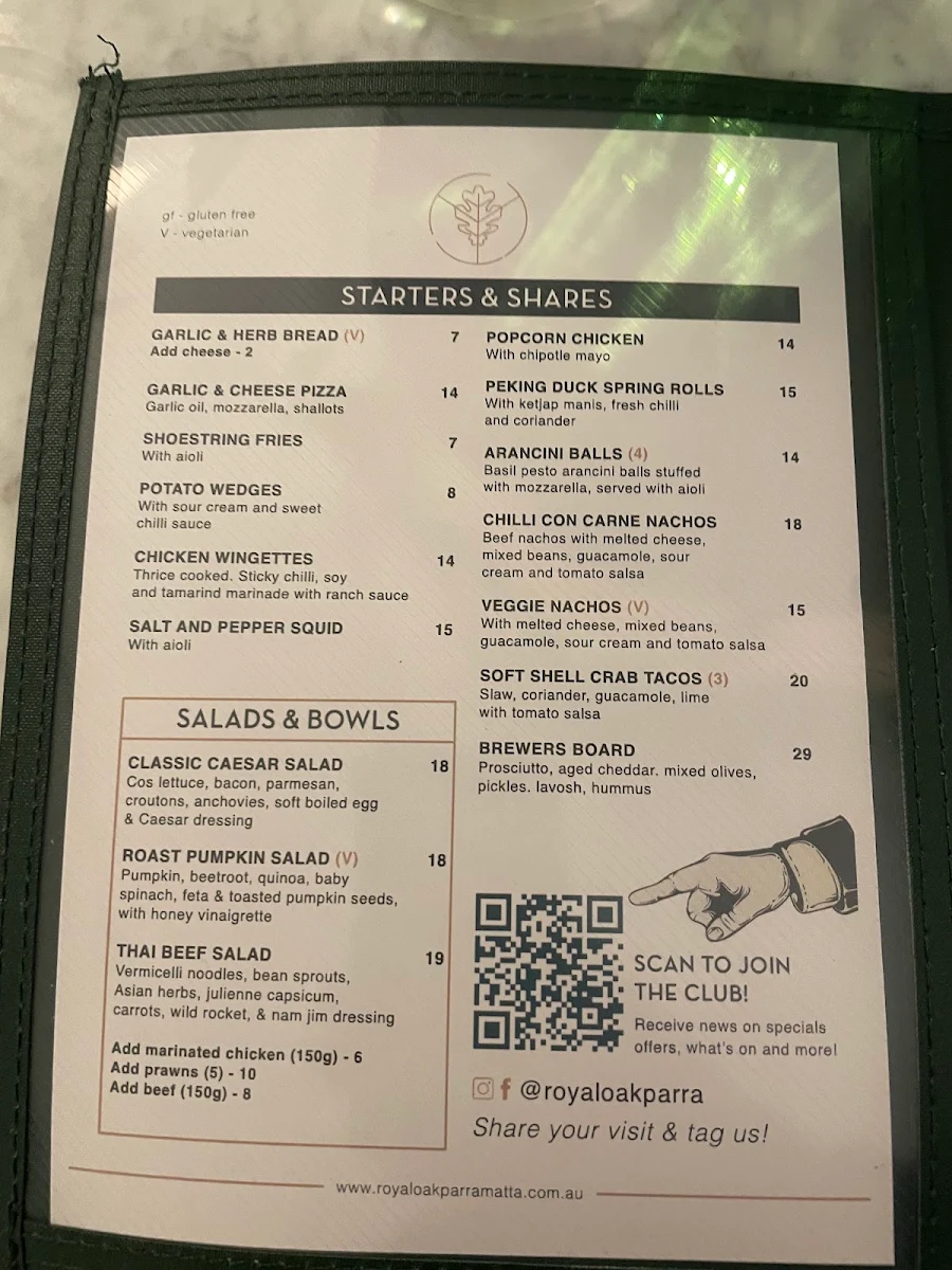Menu, Royal Oak Hotel