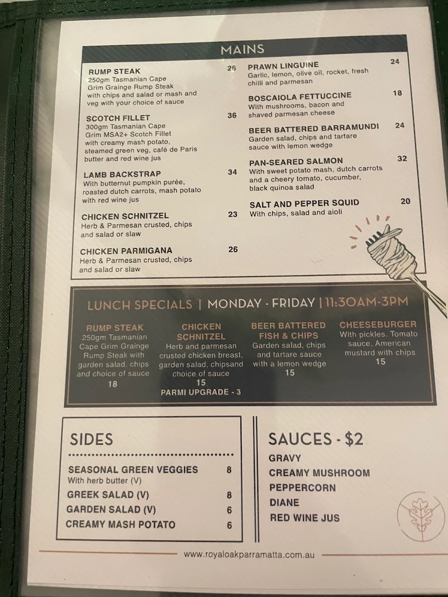 Menu, Royal Oak Hotel