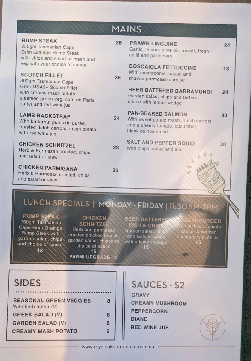 Menu, Royal Oak Hotel