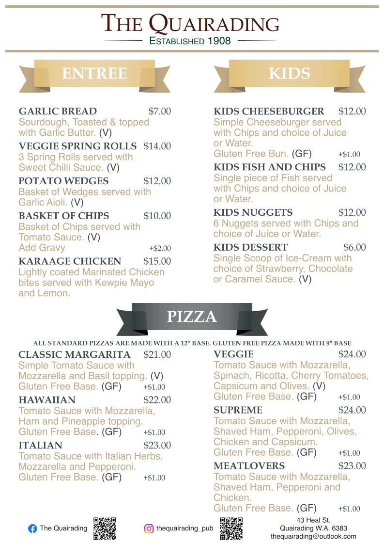Menu, The Quairading