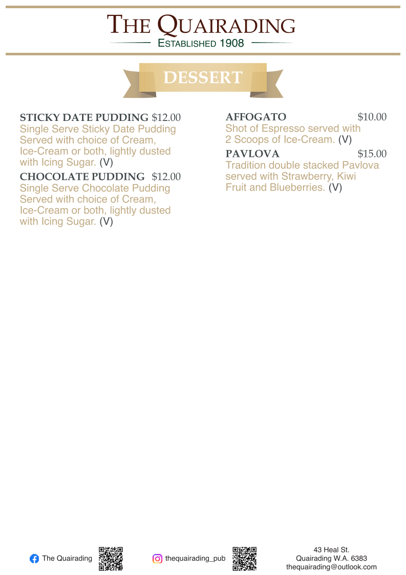 Menu, The Quairading