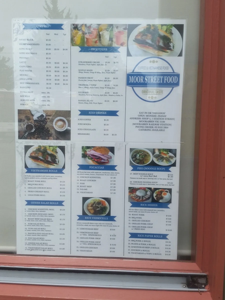 Menu, Moor Street Food Cafe