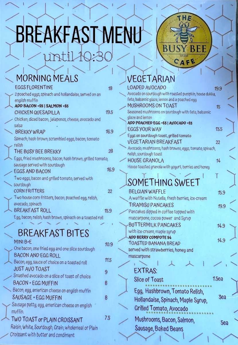 Menu, The Busy Bee Cafe and Catering