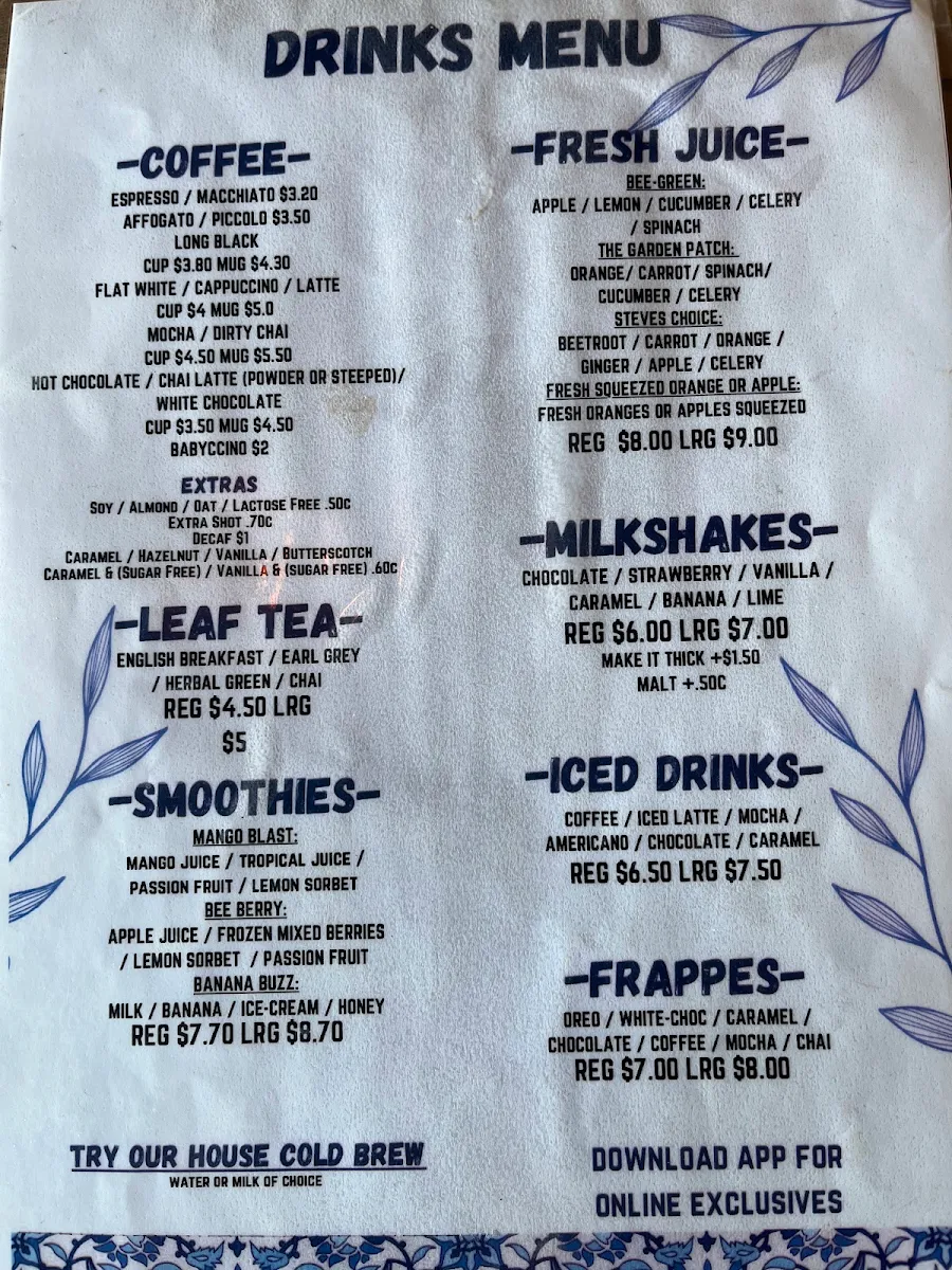 Menu, The Busy Bee Cafe and Catering