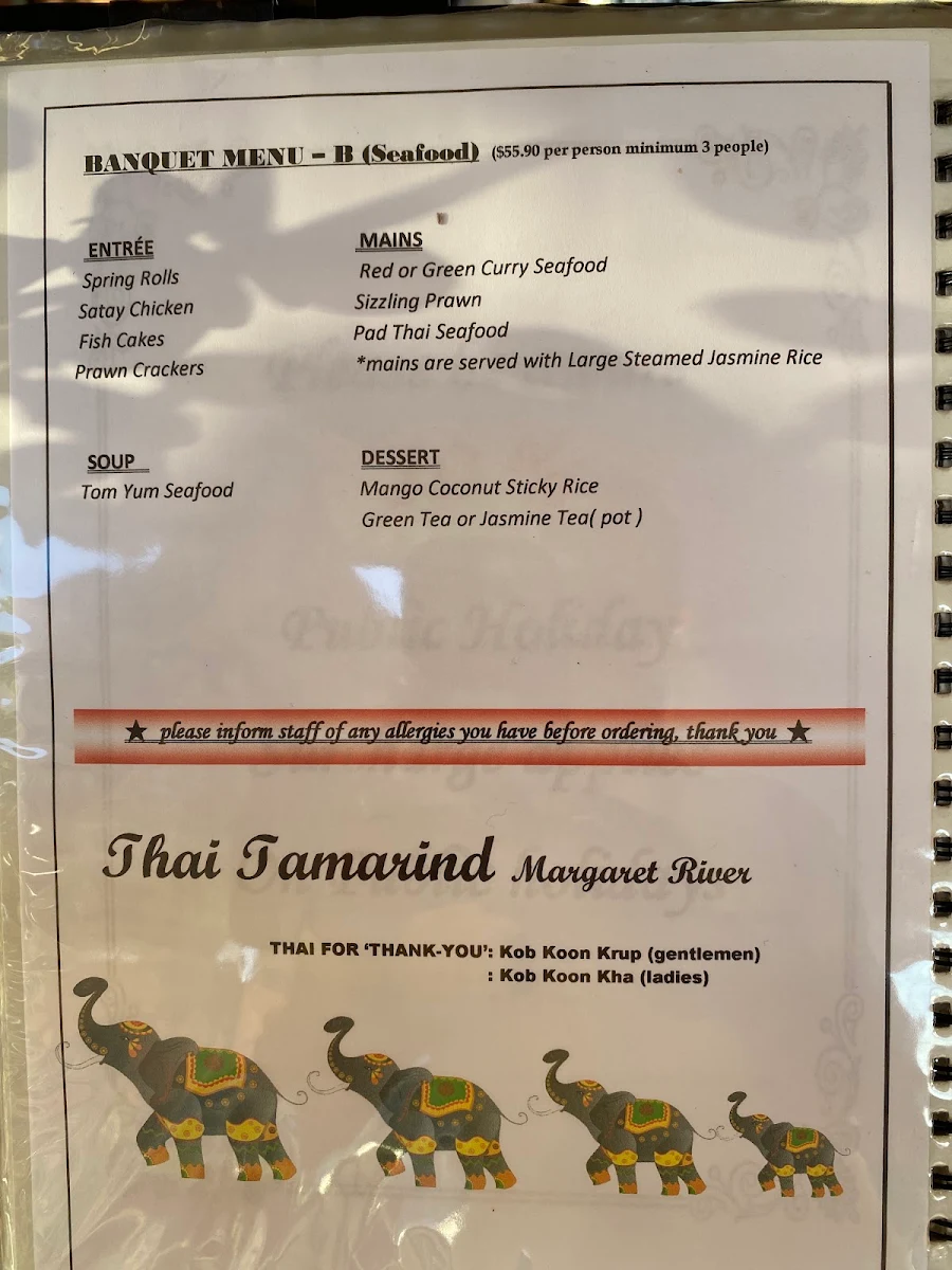 Menu, Thai Tamarind