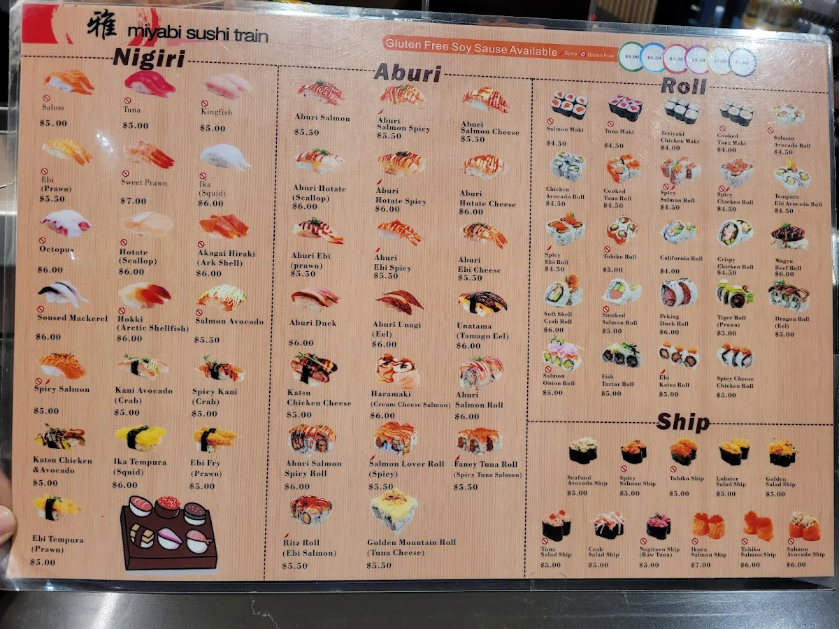 Menu, Miyabi Sushi