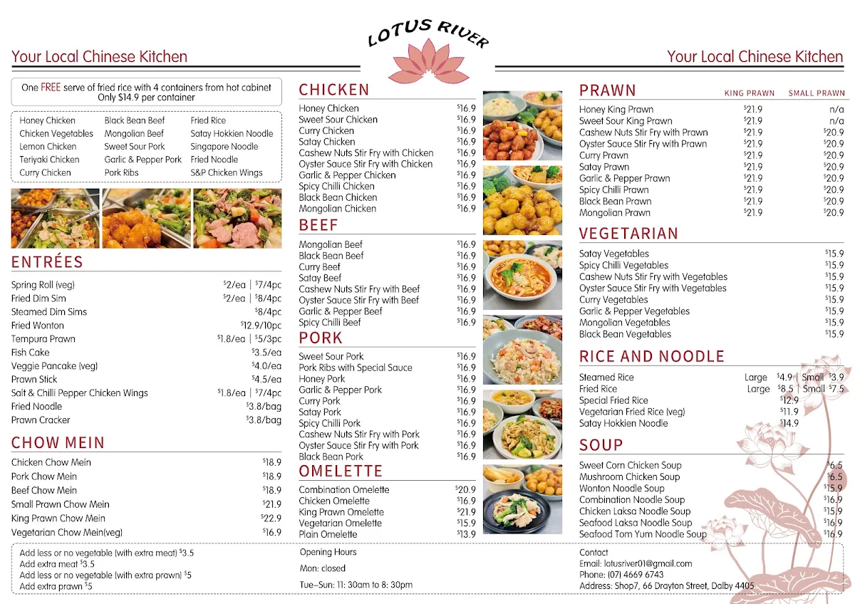 Menu, Lotus River Chinese Restaurant