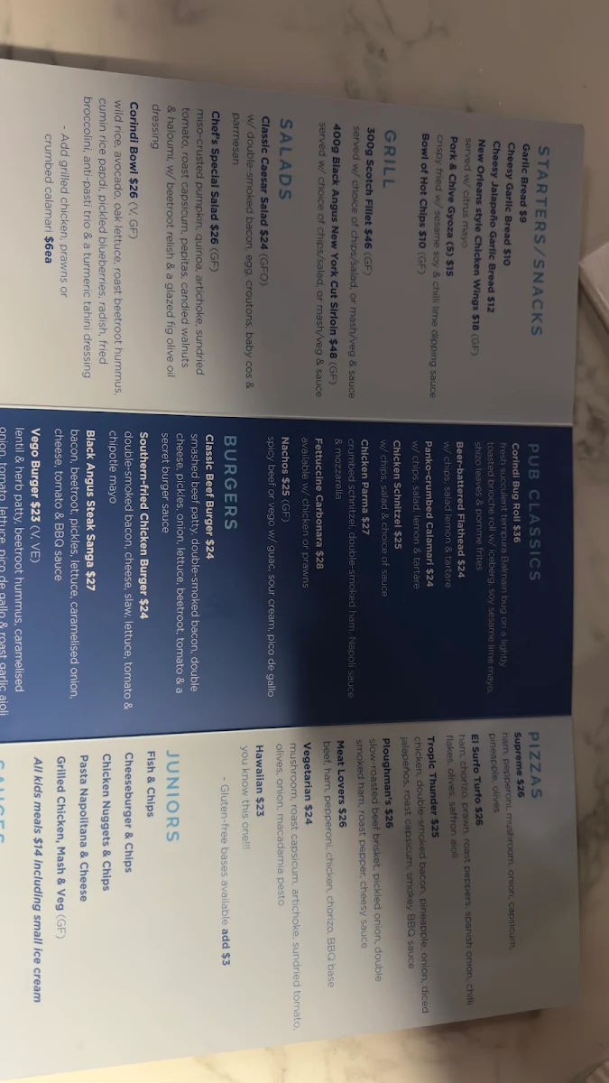 Menu, Corindi Beach Hotel