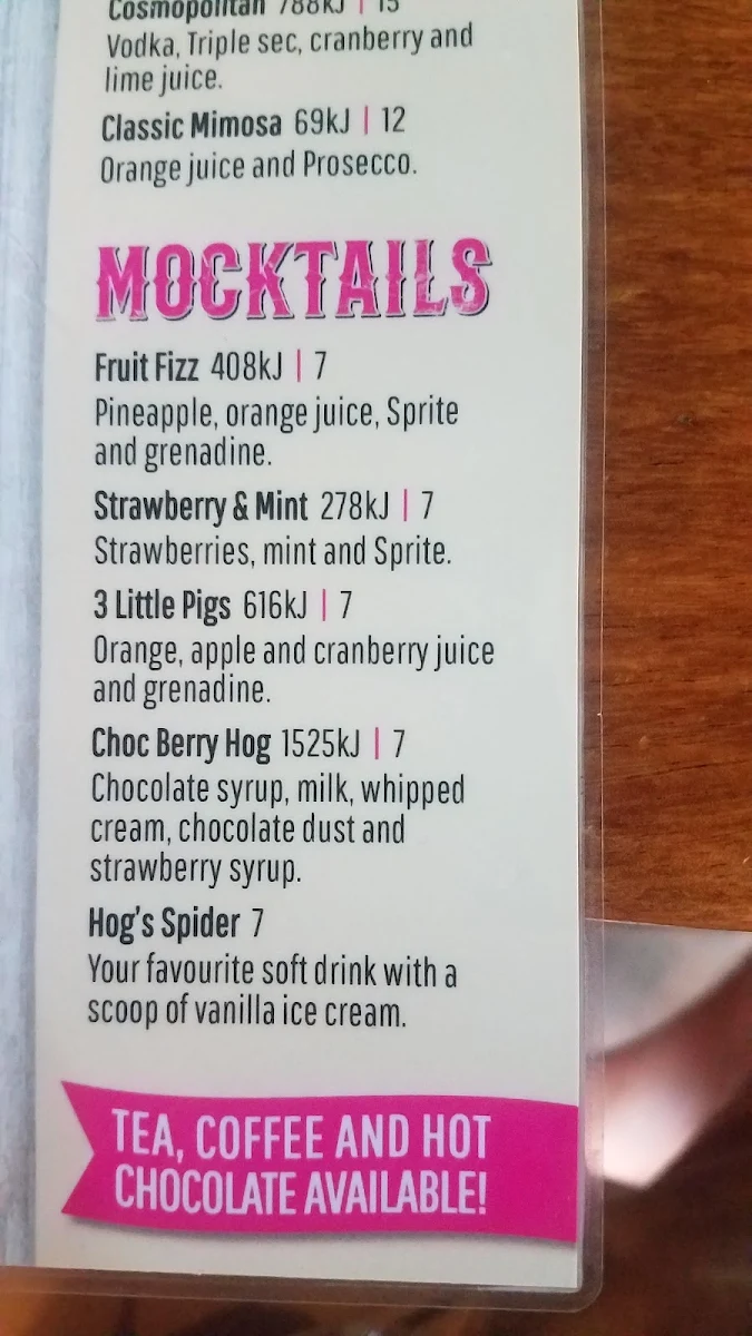 Menu, Hog's Breath Cafe Mackay