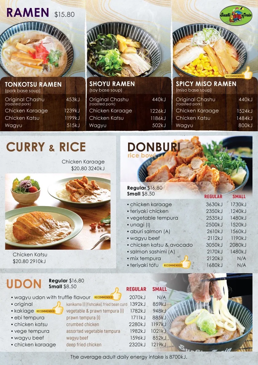 Menu, Sushi Train Marrickville