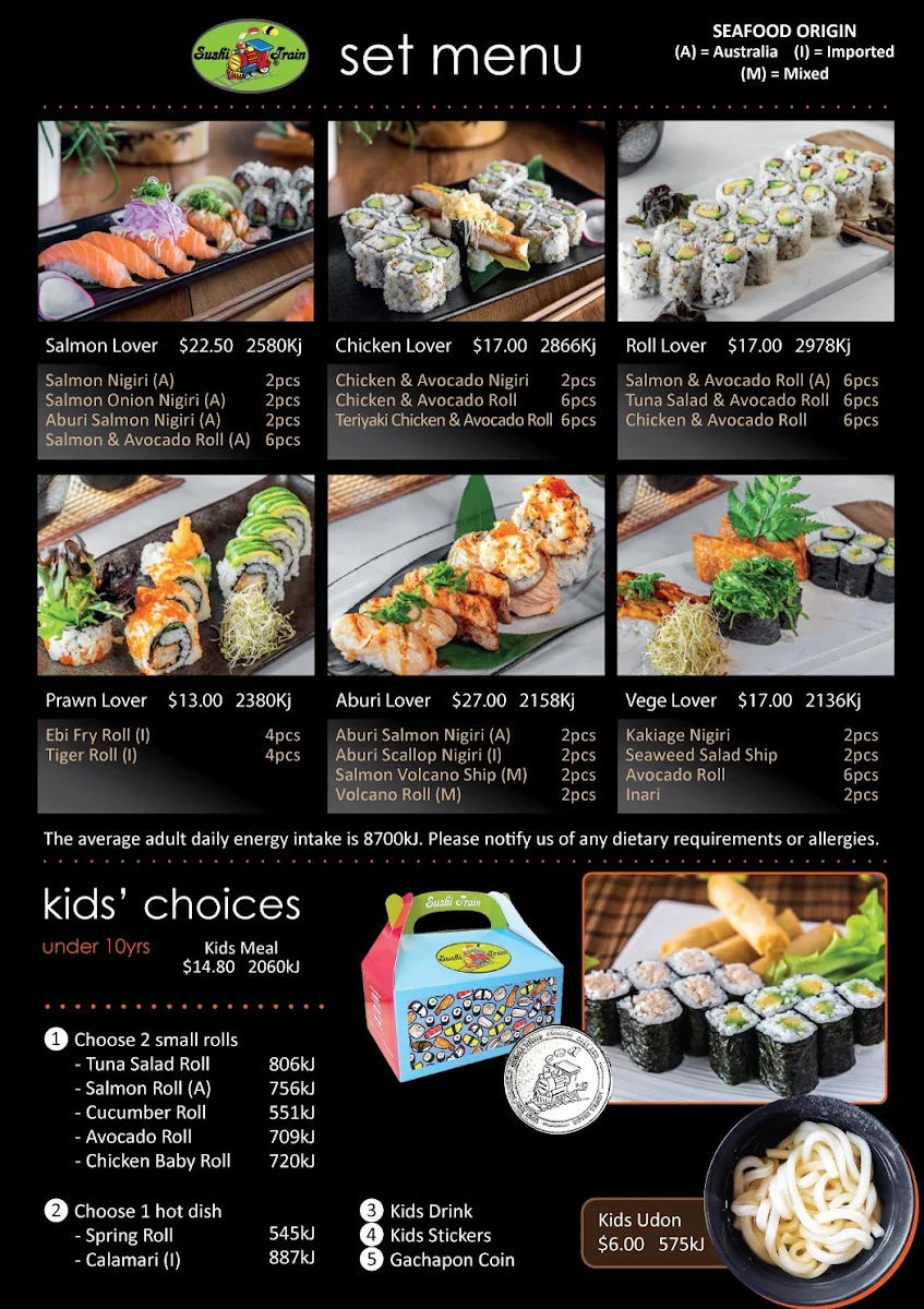 Menu, Sushi Train Marrickville