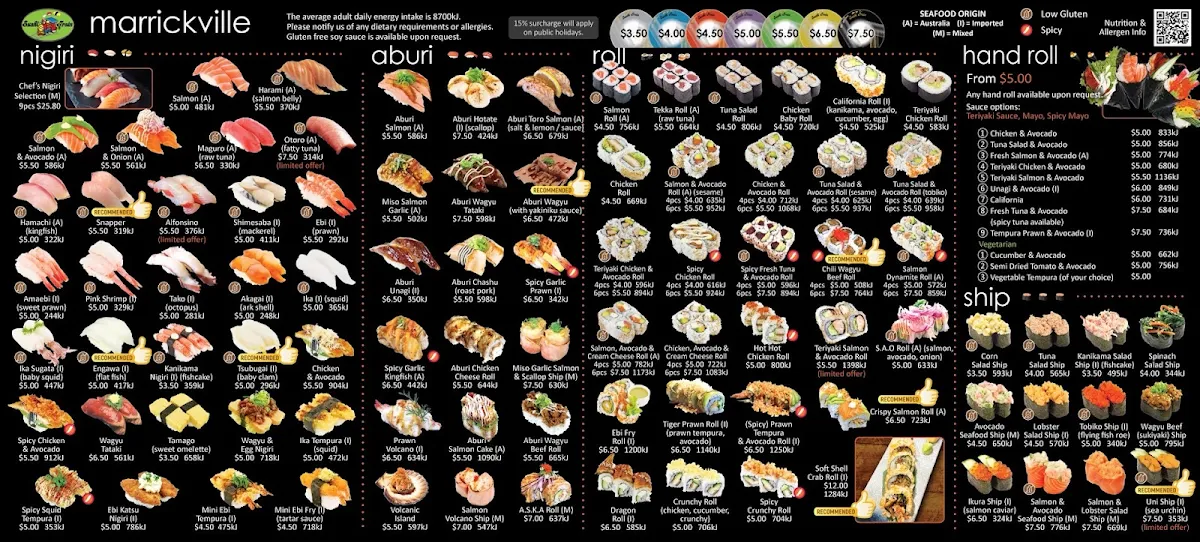 Menu, Sushi Train Marrickville