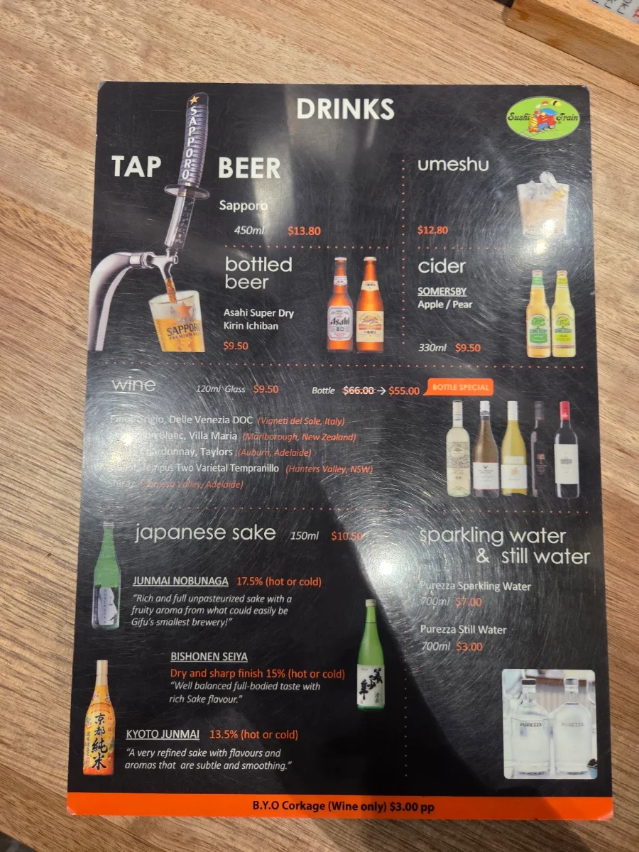Menu, Sushi Train Marrickville