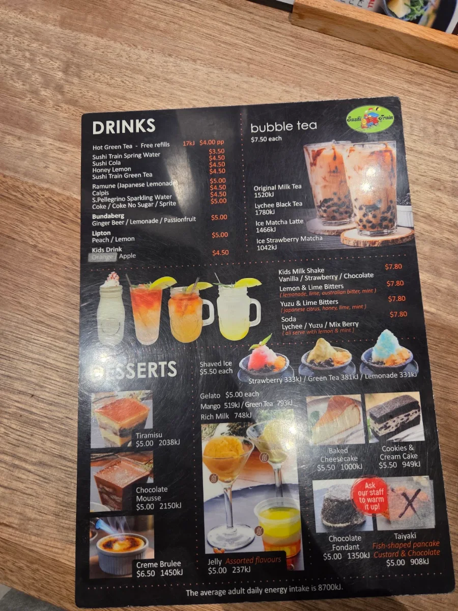 Menu, Sushi Train Marrickville
