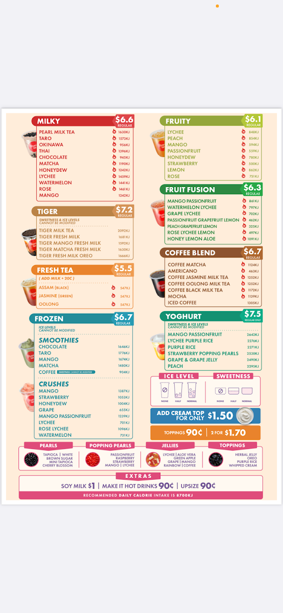 Menu, Sharetea Emporium