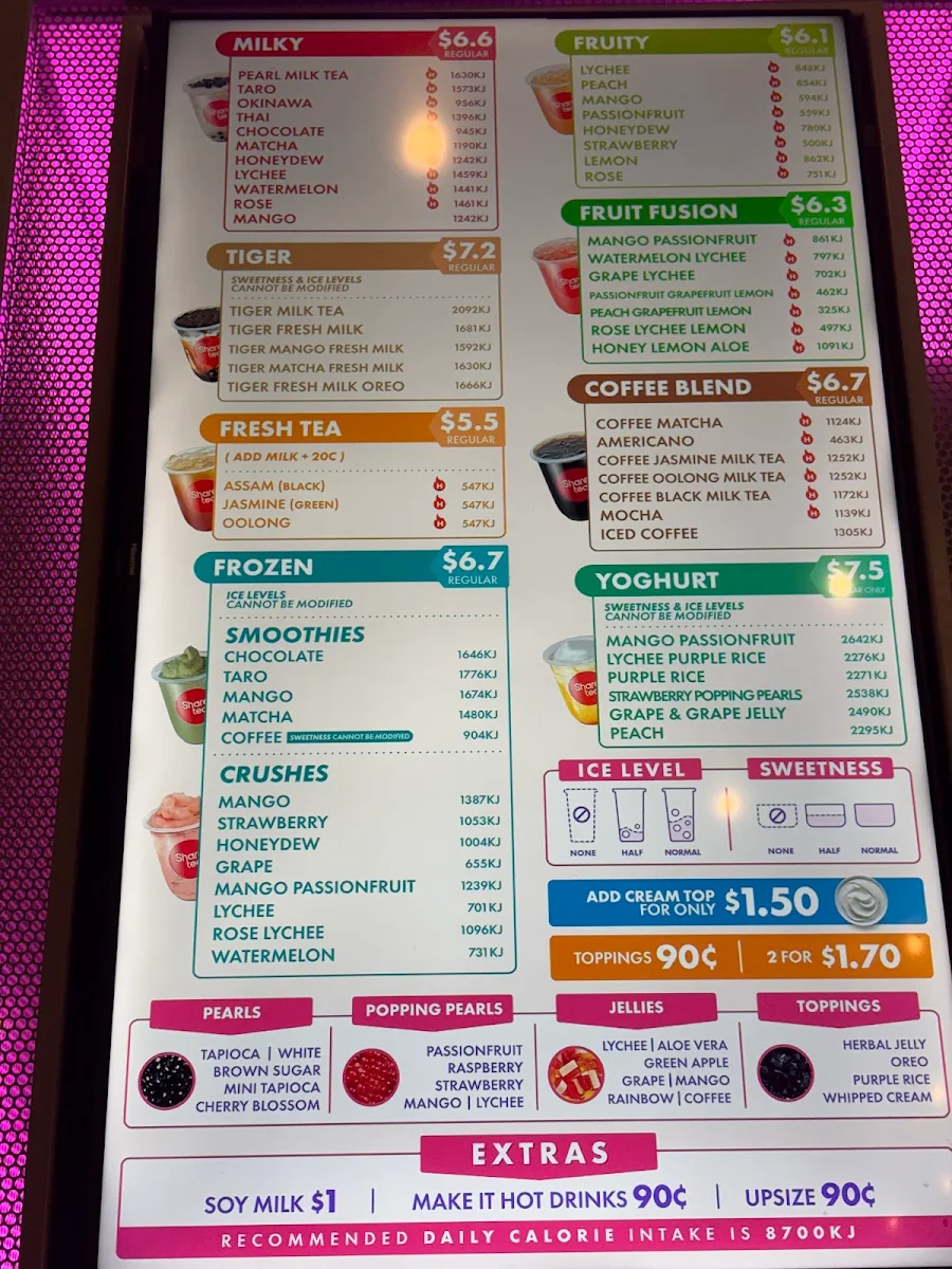Menu, Sharetea Emporium