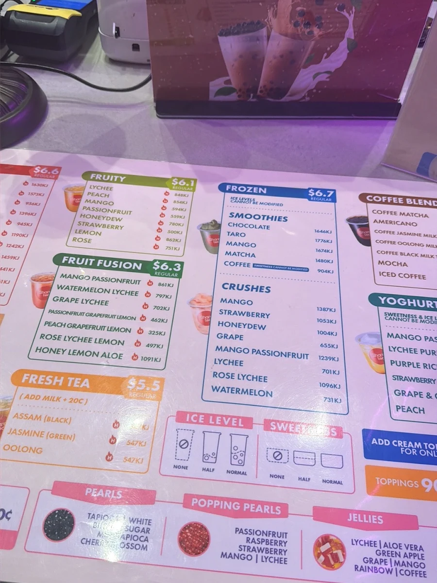 Menu, Sharetea Emporium