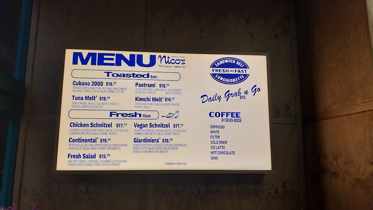 Menu, Nico's Sandwich Deli (Stamford Hotel)