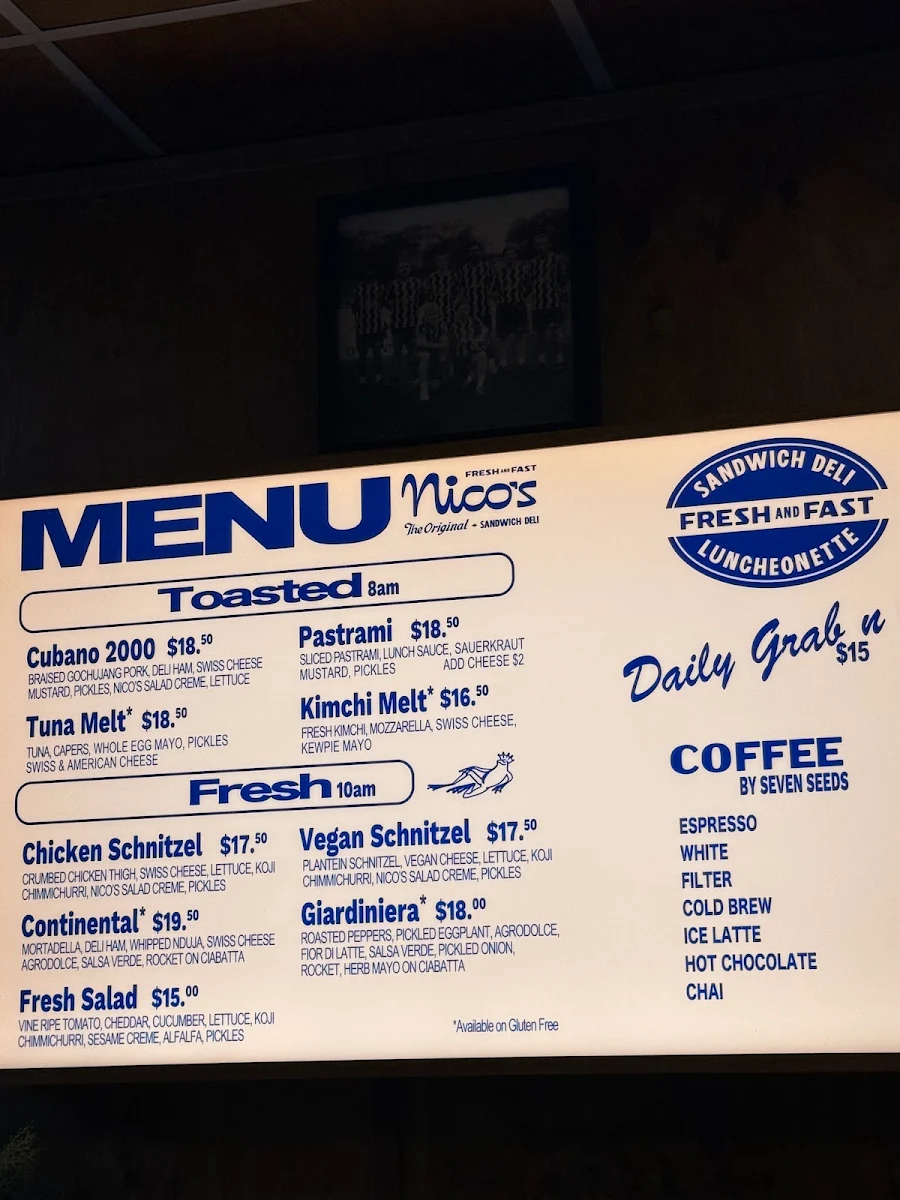 Menu, Nico's Sandwich Deli (Stamford Hotel)
