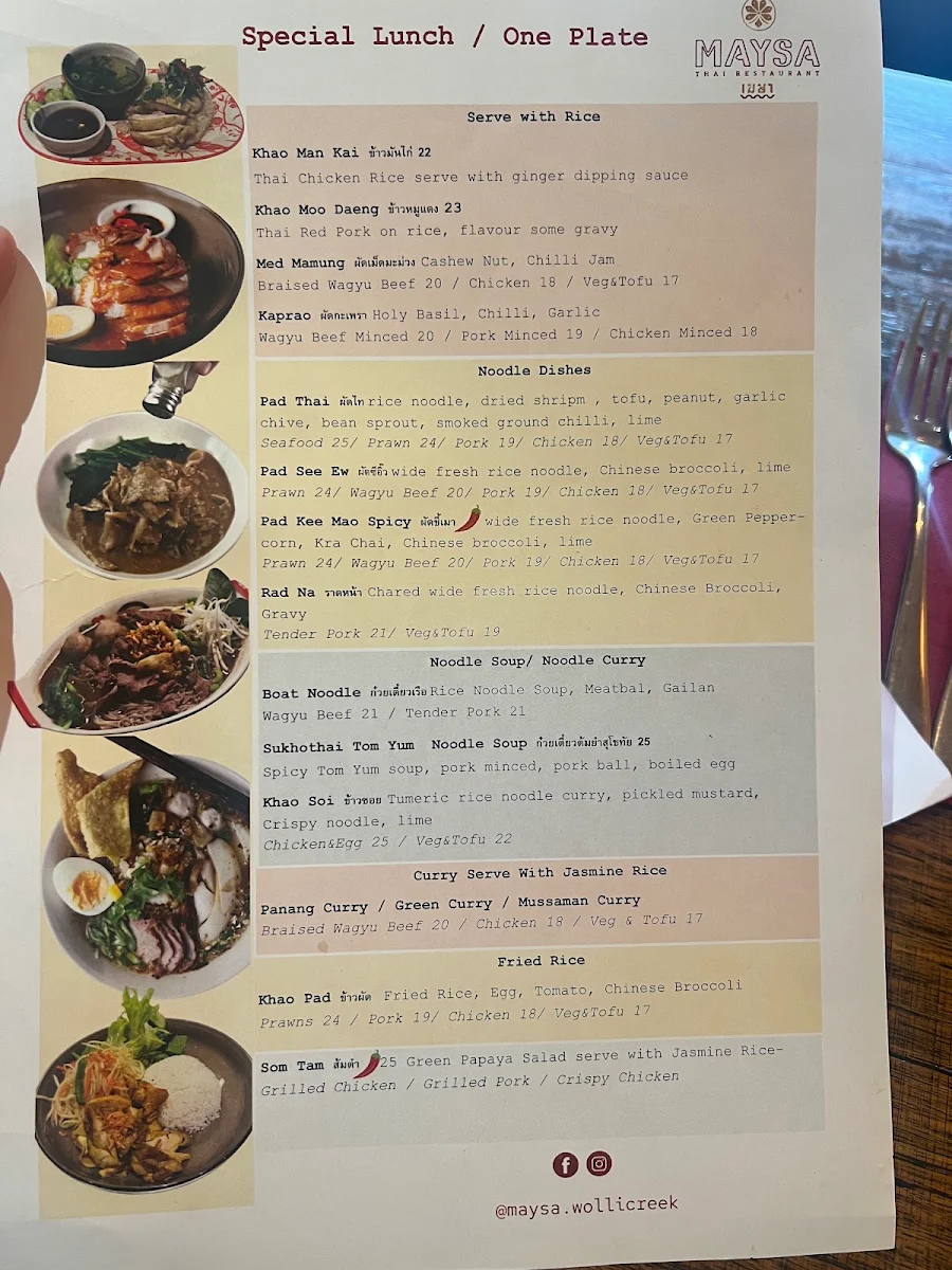 Menu, Maysa Thai Wolli Creek
